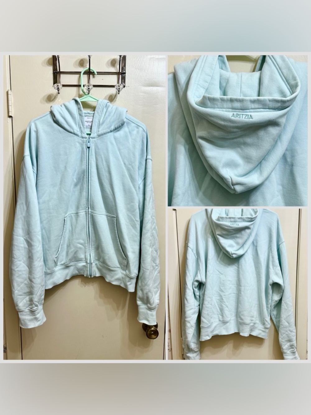 Aritzia Baby Blue Perfect Fit Full Zip Hoodie SZ XL